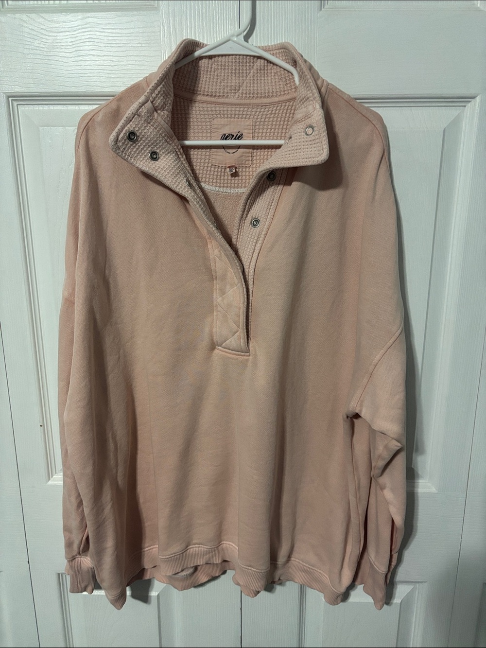 Aerie Waffle-Trim Snap-Placket Pullover - Light Pink